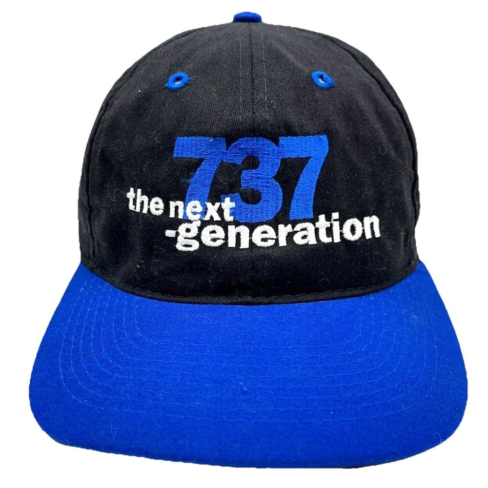 Vintage Boeing 737 Hat Cap Snap‎ Back Blue Black Jet Airplane Airline 90s Adult